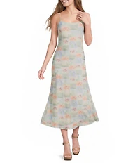 Emory Park Floral Printed Mesh Square Neck Sleeveless A-Line Maxi Dress