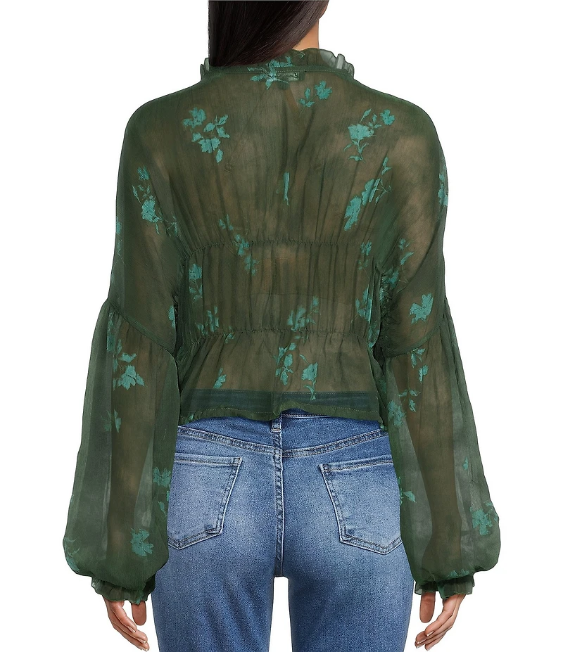 Emory Park Floral Printed V-Neck Button Front Long Sleeve Cinched Hem Blouse