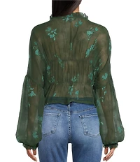 Emory Park Floral Printed V-Neck Button Front Long Sleeve Cinched Hem Blouse