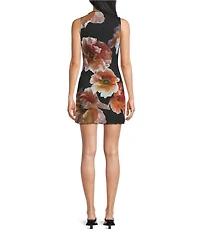 Emory Park Mesh Floral Printed Mock Neck Mini Dress
