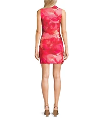Emory Park Mesh Floral Printed Mock Neck Mini Dress