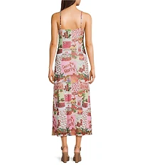 Emory Park Mesh Printed Square Neck Sleeveless A-Line Maxi Dress