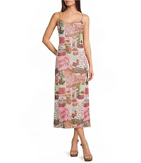 Emory Park Mesh Printed Square Neck Sleeveless A-Line Maxi Dress