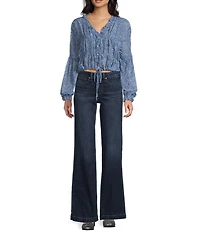 Emory Park Paisley Printed V-Neck Button Front Long Sleeve Cinched Hem Blouse