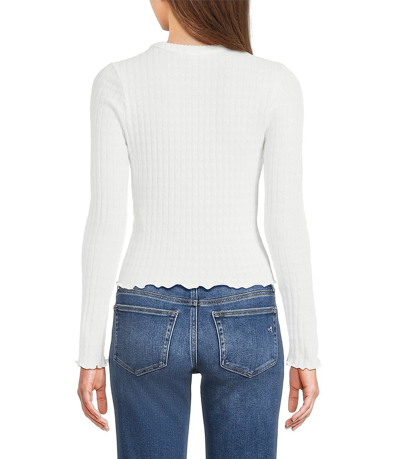 Emory Park Pointelle Knit Long Sleeve Fitted Button Front Cardigan