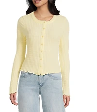 Emory Park Pointelle Knit Long Sleeve Fitted Button Front Cardigan