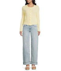 Emory Park Pointelle Knit Long Sleeve Fitted Button Front Cardigan