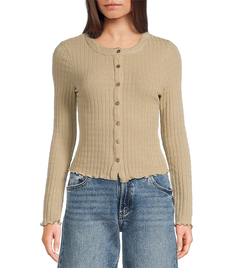 Emory Park Pointelle Knit Long Sleeve Fitted Button Front Cardigan