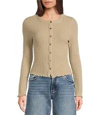 Emory Park Pointelle Knit Long Sleeve Fitted Button Front Cardigan