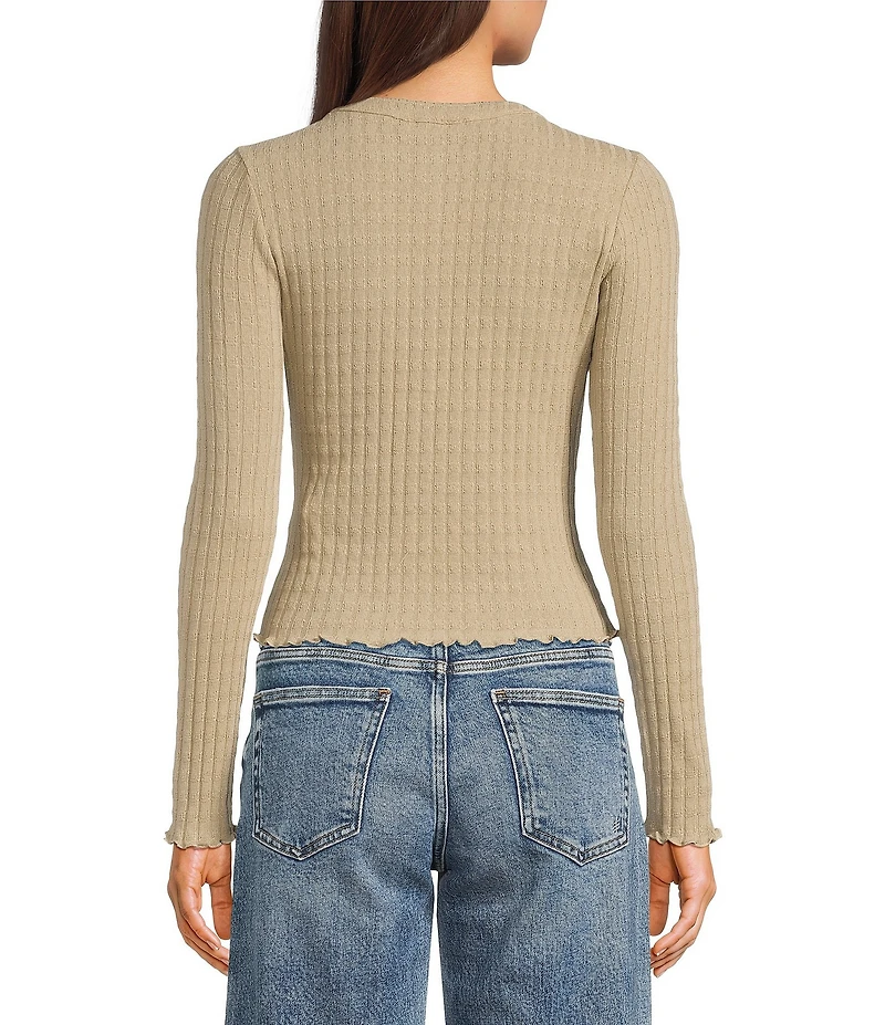 Emory Park Pointelle Knit Long Sleeve Fitted Button Front Cardigan