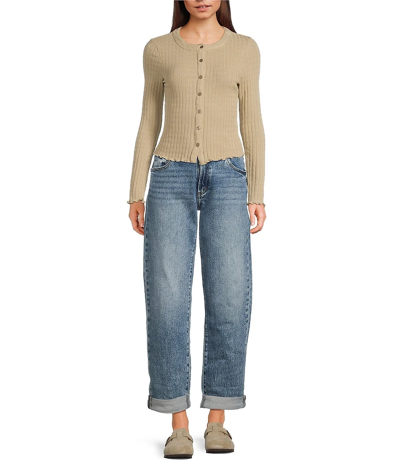 Emory Park Pointelle Knit Long Sleeve Fitted Button Front Cardigan