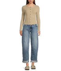 Emory Park Pointelle Knit Long Sleeve Fitted Button Front Cardigan