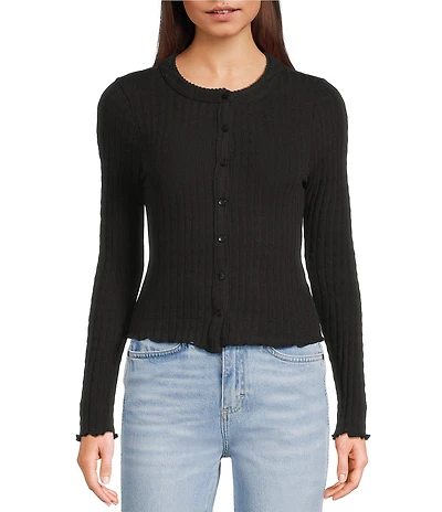 Emory Park Pointelle Knit Long Sleeve Fitted Button Front Cardigan