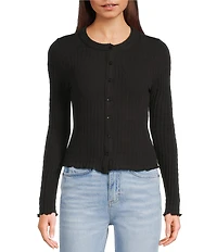 Emory Park Pointelle Knit Long Sleeve Fitted Button Front Cardigan