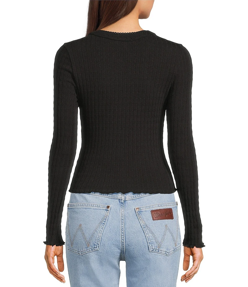 Emory Park Pointelle Knit Long Sleeve Fitted Button Front Cardigan