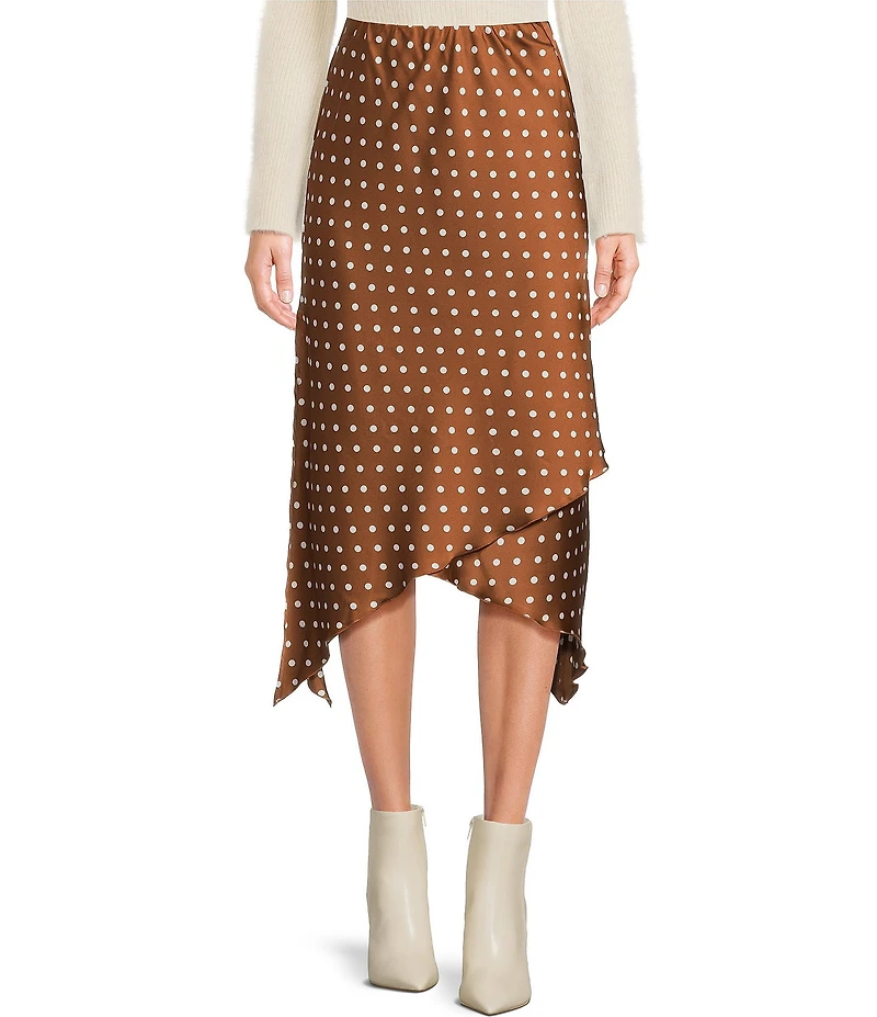 Emory Park Polka Dot Print Side Slit Midi Skirt