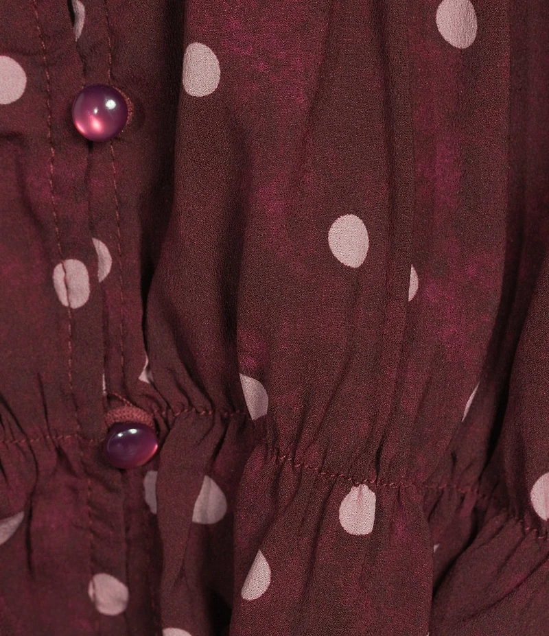 Emory Park Polka Dot V-Neck Button Front Long Sleeve Cinched Hem Blouse