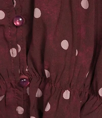 Emory Park Polka Dot V-Neck Button Front Long Sleeve Cinched Hem Blouse