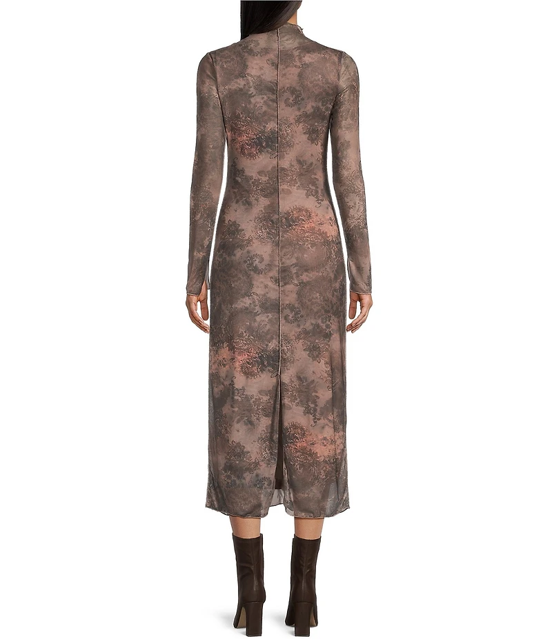 Emory Park Printed Mesh Mock Neck Long Sleeve Maxi Dress