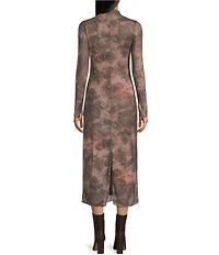 Emory Park Printed Mesh Mock Neck Long Sleeve Maxi Dress