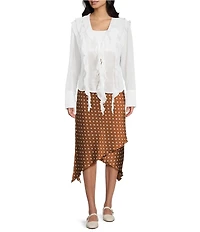 Emory Park Sheer Cascade Ruffle V-Neck Long Sleeve Blouse