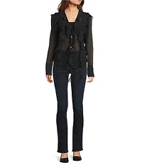 Emory Park Sheer Cascade Ruffle V-Neck Long Sleeve Blouse