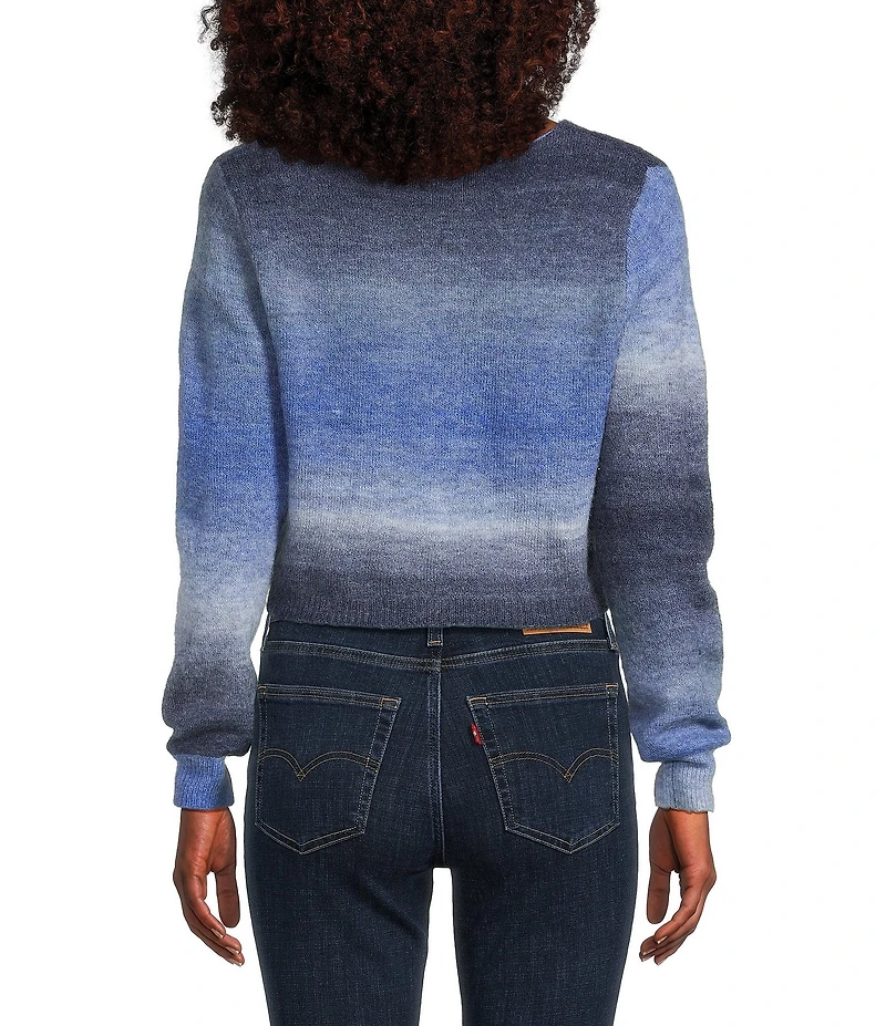 Emory Park Spacedye V-Neck Ruched Tie Front Long Sleeve Cropped Sweater