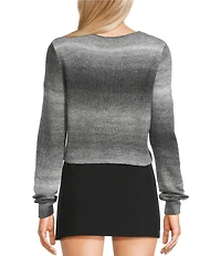 Emory Park Spacedye V-Neck Ruched Tie Front Long Sleeve Cropped Sweater