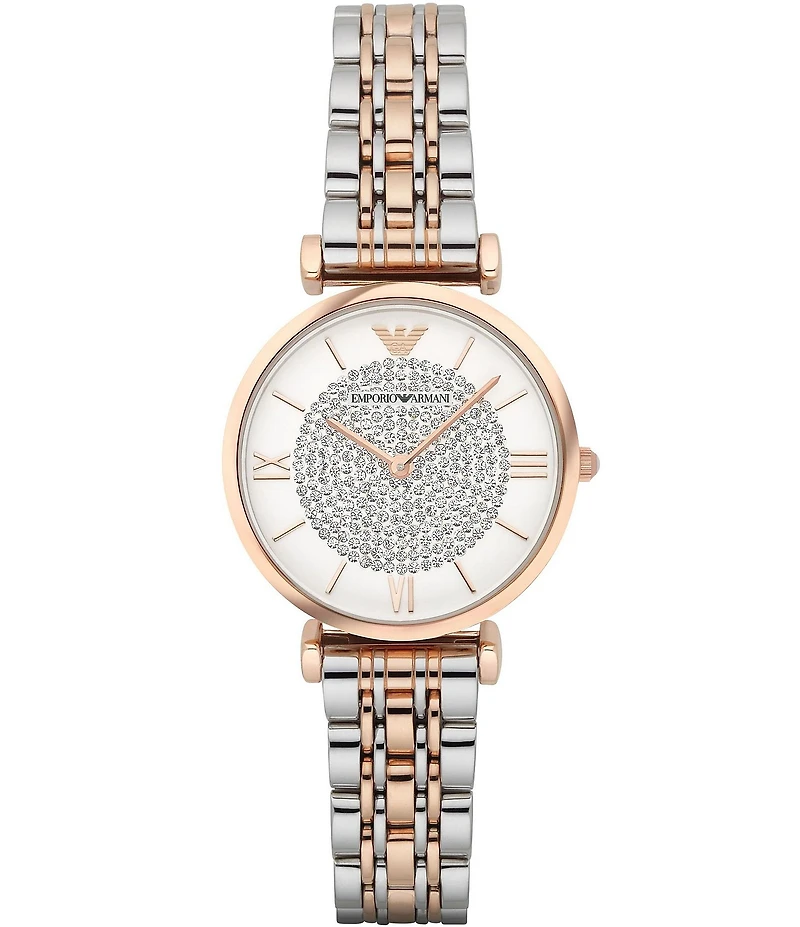 Emporio Armani Women's Analog Crystal Pave Dial Two Tone Bracelet Watch