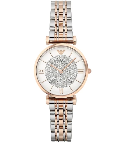 Emporio Armani Women's Analog Crystal Pave Dial Two Tone Bracelet Watch