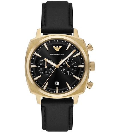 Emporio Armani Men's Quartz Chronograph Black Leather Strap Watch