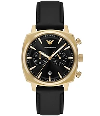 Emporio Armani Men's Quartz Chronograph Black Leather Strap Watch