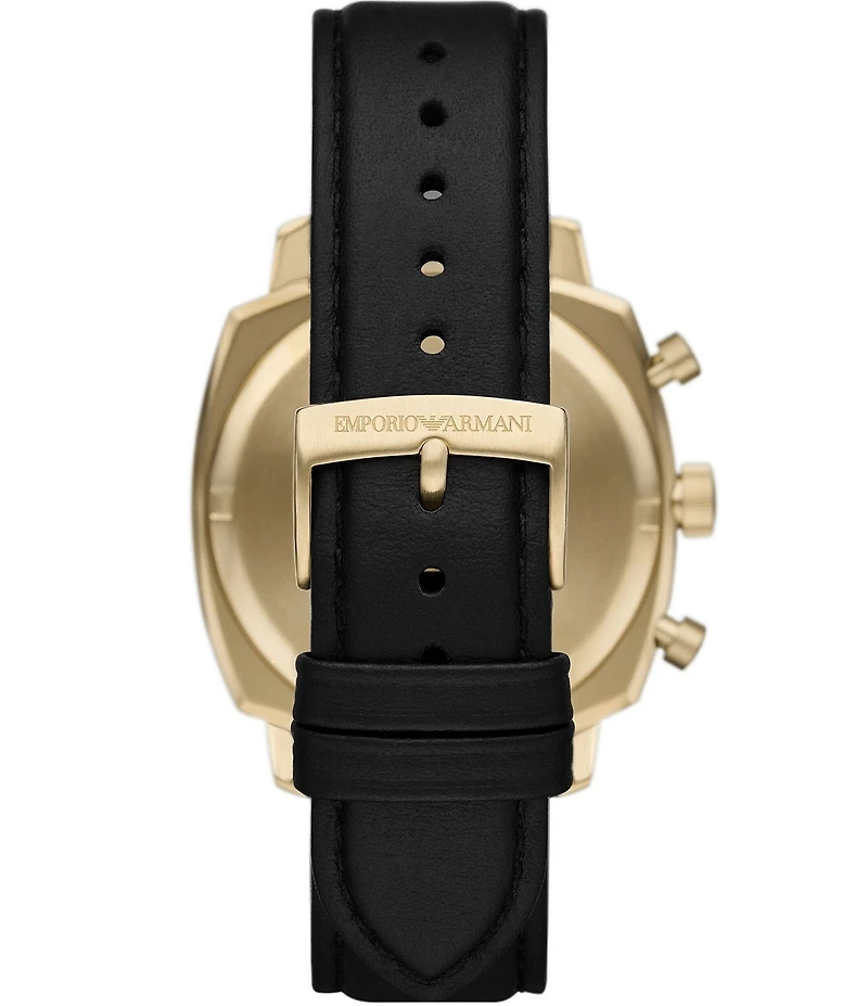 Emporio Armani Men's Quartz Chronograph Black Leather Strap Watch