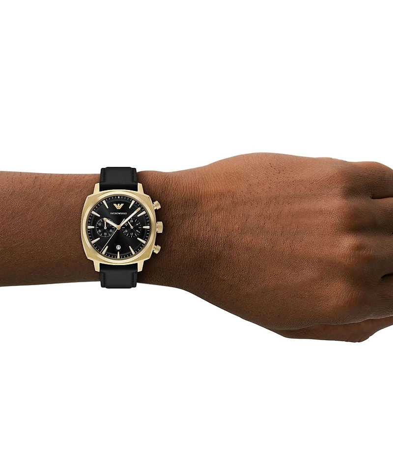 Emporio Armani Men's Quartz Chronograph Black Leather Strap Watch