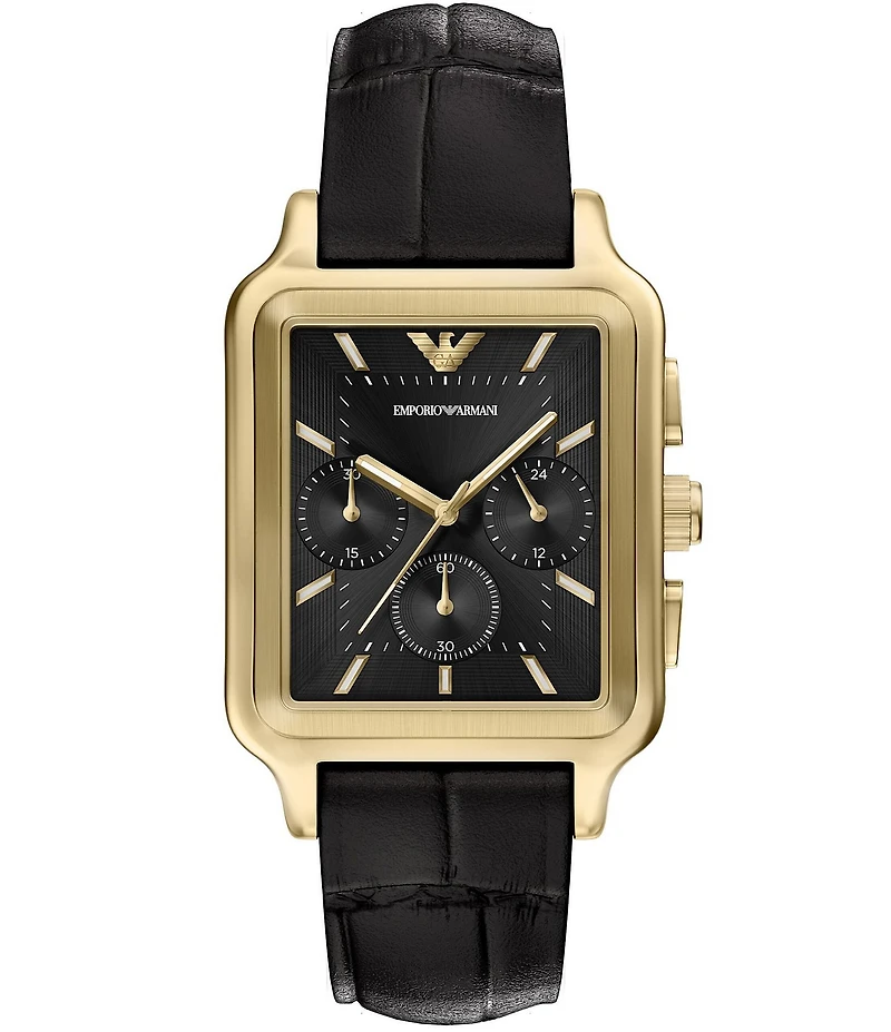 Emporio Armani Men's Quartz Chronograph Black Leather Strap Watch