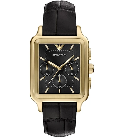 Emporio Armani Men's Quartz Chronograph Black Leather Strap Watch