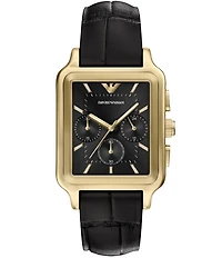 Emporio Armani Men's Quartz Chronograph Black Leather Strap Watch