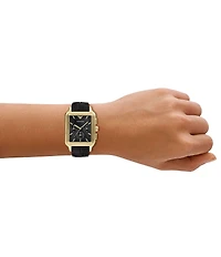 Emporio Armani Men's Quartz Chronograph Black Leather Strap Watch
