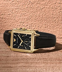 Emporio Armani Men's Quartz Chronograph Black Leather Strap Watch