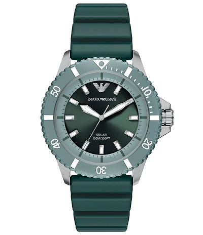 Emporio Armani Men's World Explorer Solar Three-Hand Green Silicone Strap Watch