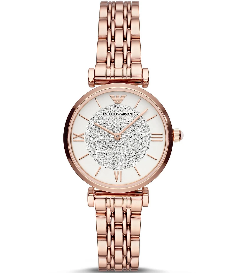 Emporio Armani Women's Pave Stone Two-Hand Rose Gold-Tone Stainless Steel Watch
