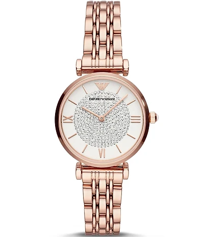 Emporio Armani Women's Pave Stone Two-Hand Rose Gold-Tone Stainless Steel Watch