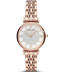 Emporio Armani Women's Pave Stone Two-Hand Rose Gold-Tone Stainless Steel Watch