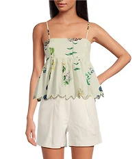 En Saison Ashley Floral Print Square Neck Sleeveless Babydoll Top