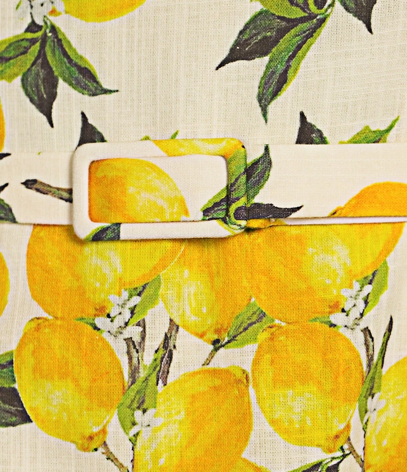 En Saison Blanca Lemon Print Square Neckline Sleeveless Tiered Mini Dress