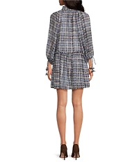 En Saison Briar Bow Tie Neckline Long Sleeve Plaid Mini Dress