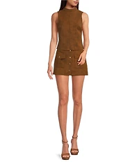 En Saison Eloise Coordinating Faux Suede Button Front Mini Skirt