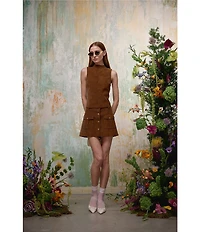 En Saison Eloise Coordinating Faux Suede Button Front Mini Skirt