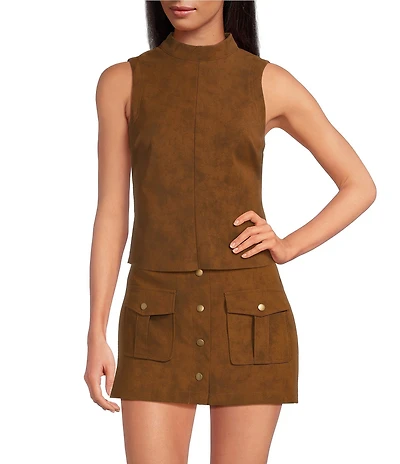 En Saison Eloise Faux Suede Mock Neck Sleeveless Coordinating Top