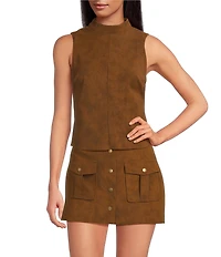 En Saison Eloise Faux Suede Mock Neck Sleeveless Coordinating Top